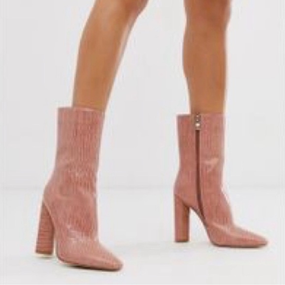 Simmi London Shoes - SIMMI pink Crocodile Embossed blocked Healed Calf Height Boots size 7